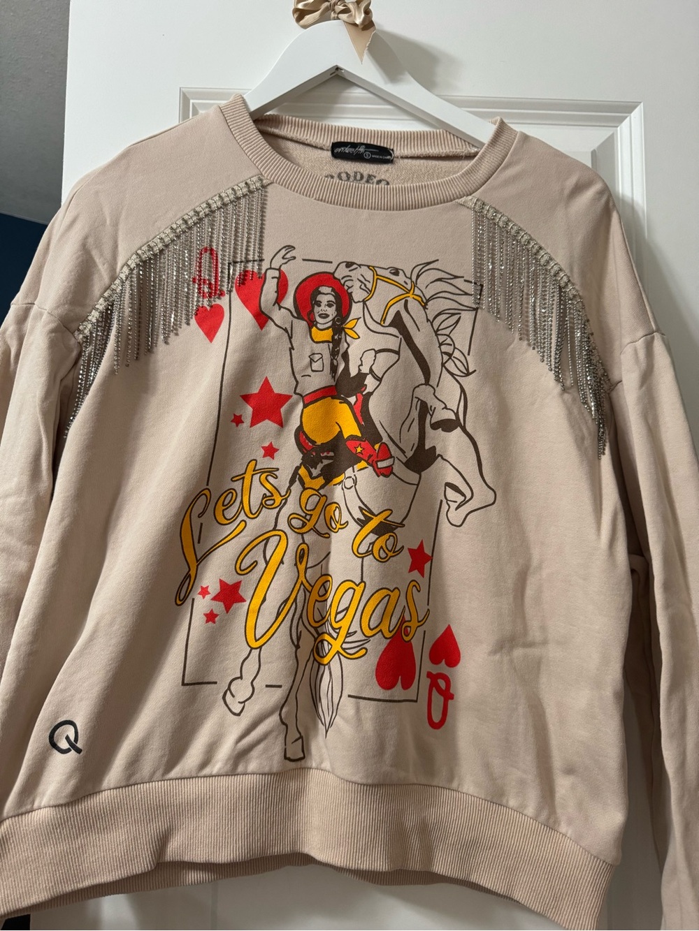 Beige 'Lets Go to Vegas' Embellished Crewneck Sweater